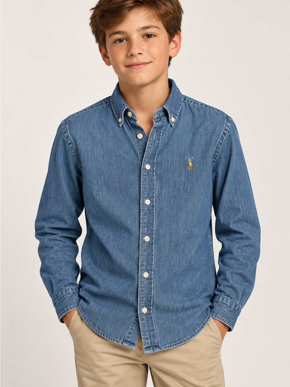Ralph Lauren Boys' Denim Button-Down Shirt - Blue